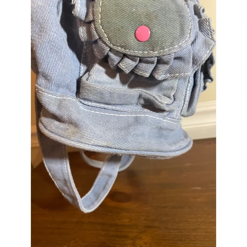 Vintage Barbie Mini Backpack Blue Denim Ruffle Pink Logo Y2K 90s Small Bag